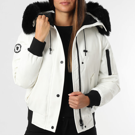Comme Des Loups - Chaqueta calefactable mujer capucha pelo Madrid Blanco Negro